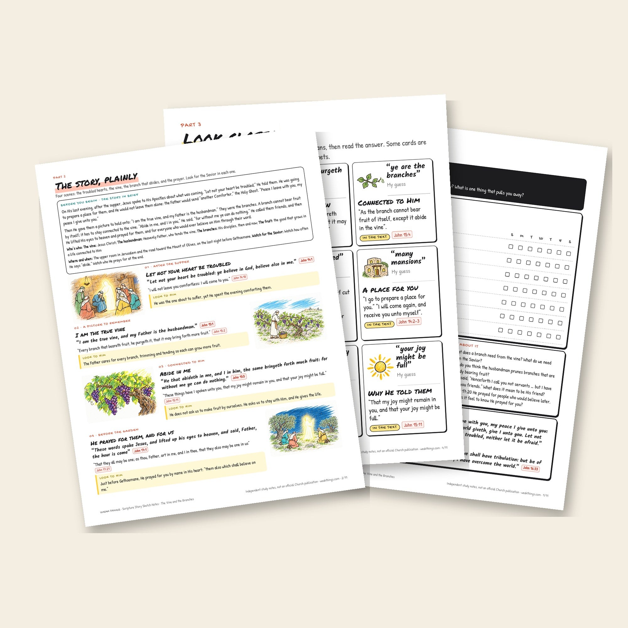 Inside pages of the The Vine and the Branches printable sketch notes