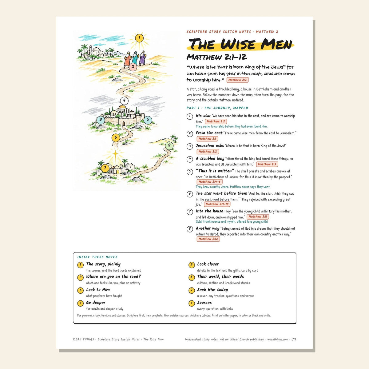 The Wise Men sketch notes cover with a hand-drawn journey map under a star