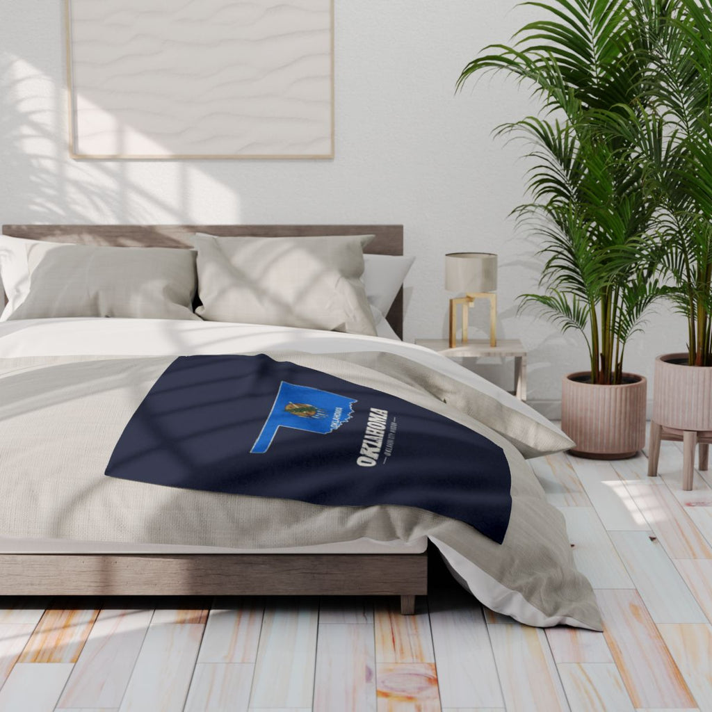 Oklahoma Oklahoma City Mission flag map fleece blanket by Weak Things view 3