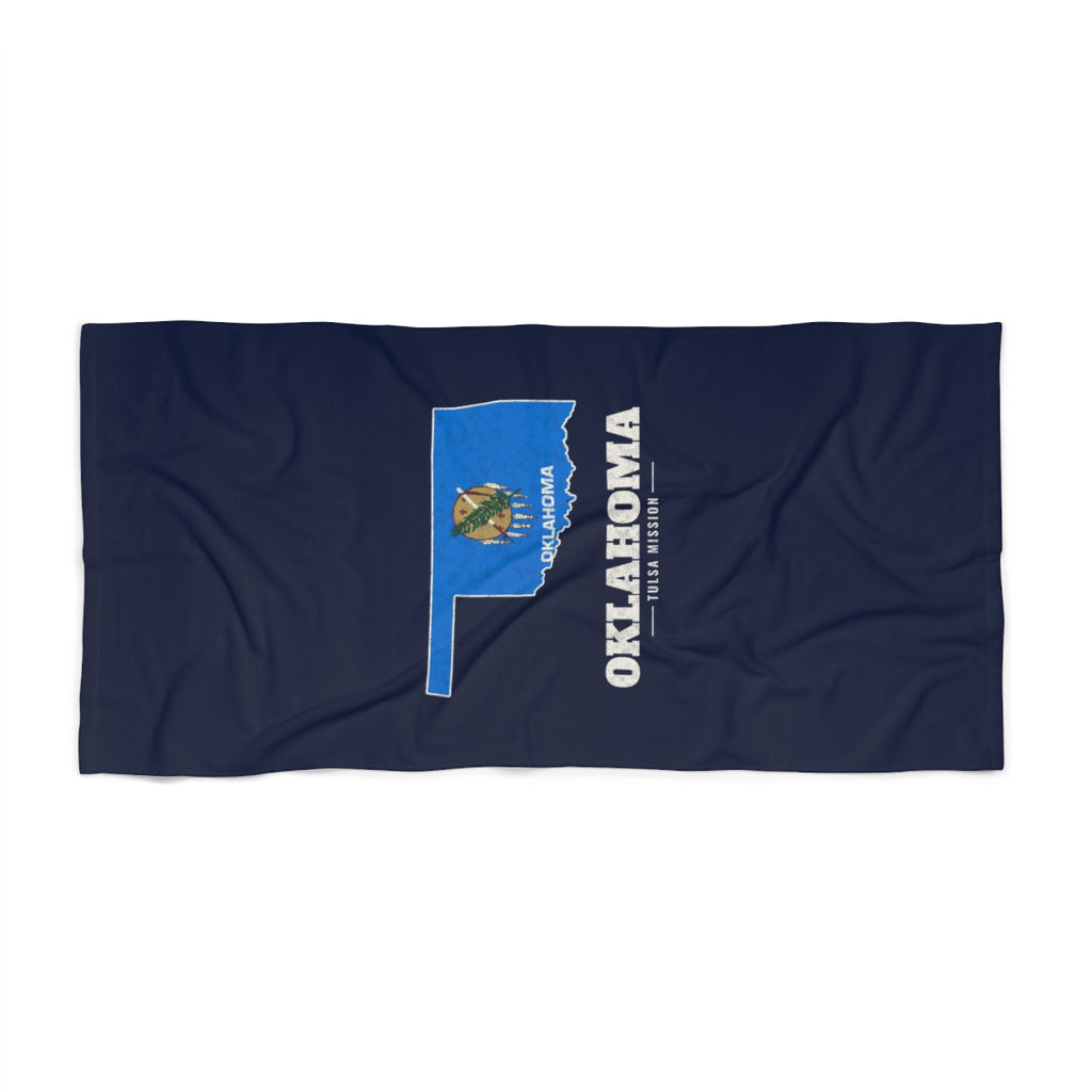 Oklahoma Tulsa Mission flag map beach towel by Weak Things view 2