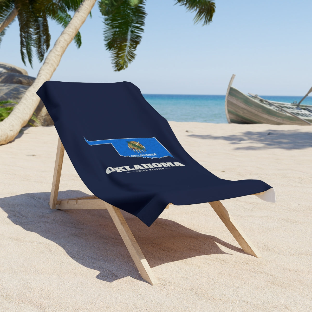 Oklahoma Tulsa Mission flag map beach towel by Weak Things