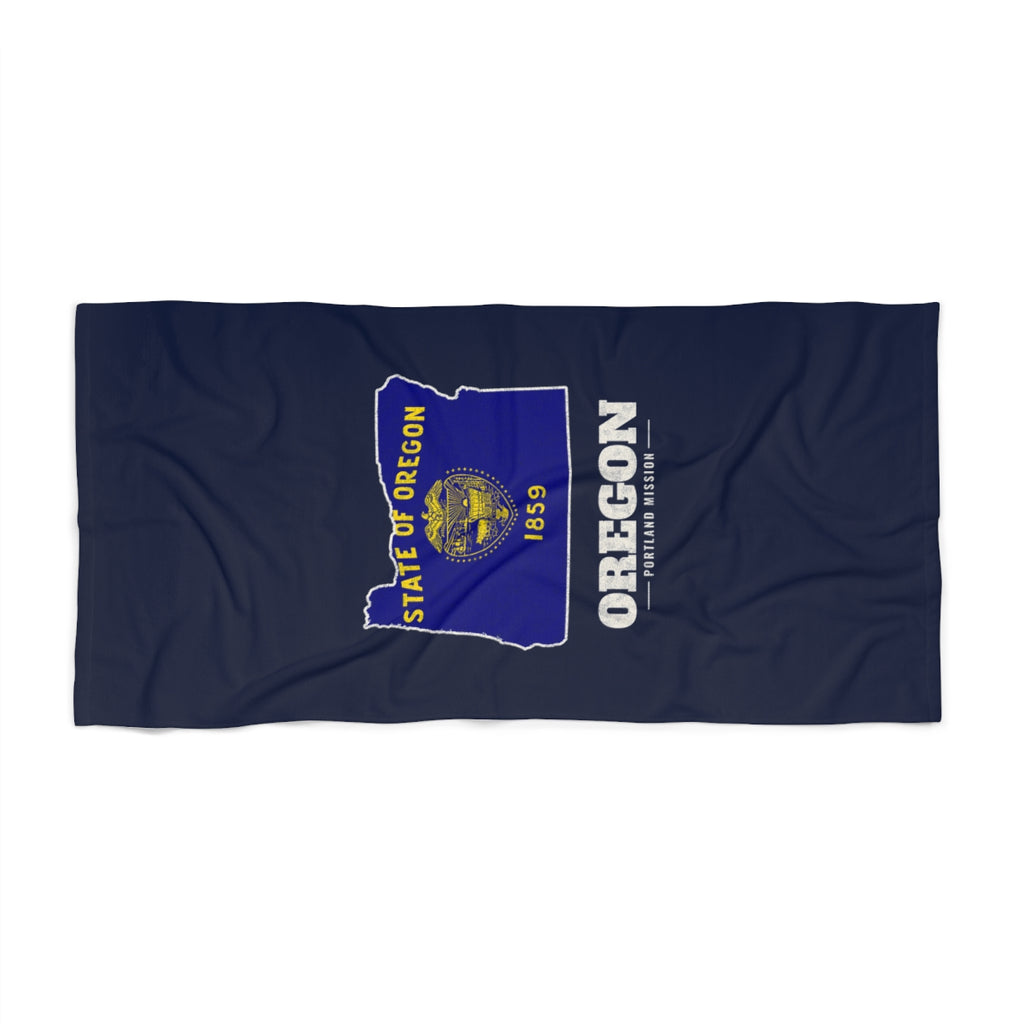 Oregon Portland Mission flag map beach towel by Weak Things view 2