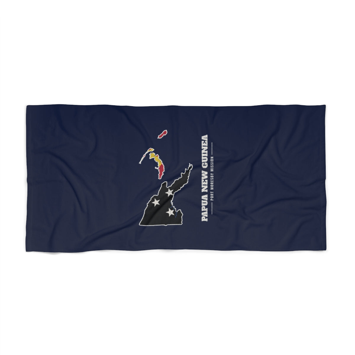 Papua New Guinea Port Moresby Mission flag map beach towel by Weak Things view 2
