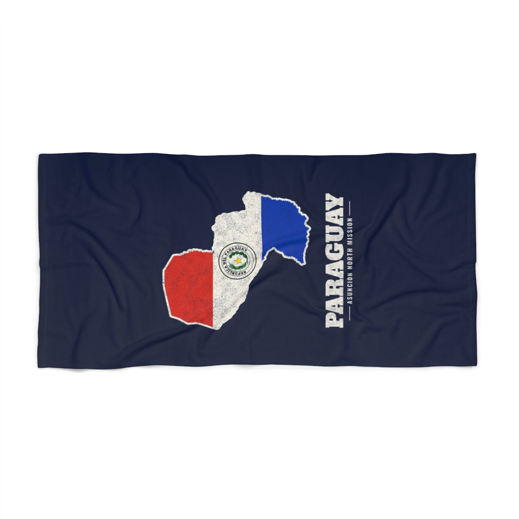 Paraguay Asuncion North Mission flag map beach towel by Weak Things view 2