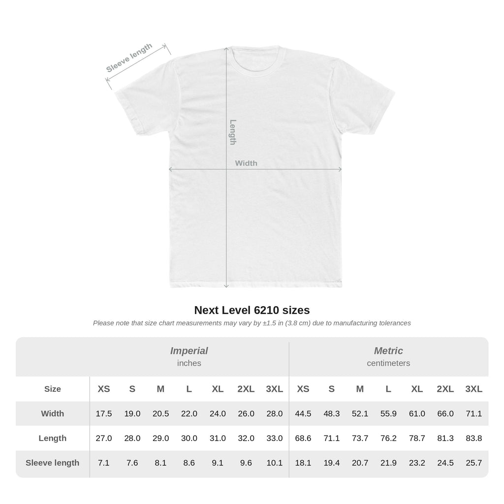 Size chart for the Press Forward Shirt (Next Level 6210)