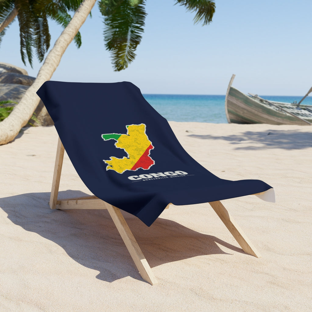 Republic of Congo Brazzaville Mission flag map beach towel by Weak Things