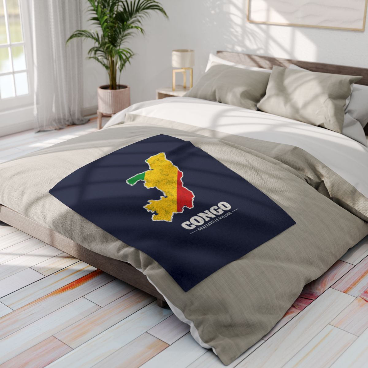 Republic of Congo Brazzaville Mission flag map fleece blanket by Weak Things view 4