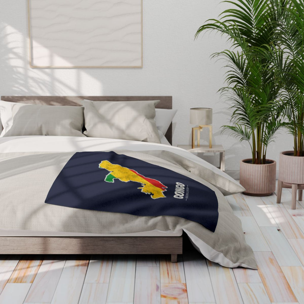 Republic of Congo Brazzaville Mission flag map fleece blanket by Weak Things view 3