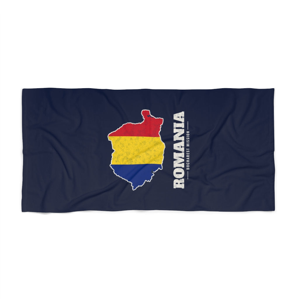 Romania Bucharest Mission flag map beach towel by Weak Things view 2