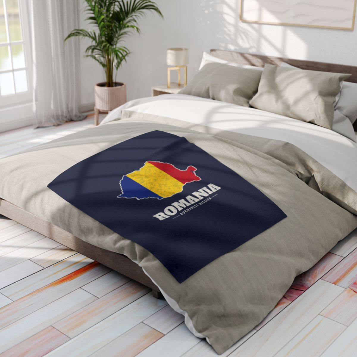 Romania Bucharest Mission flag map fleece blanket by Weak Things view 4