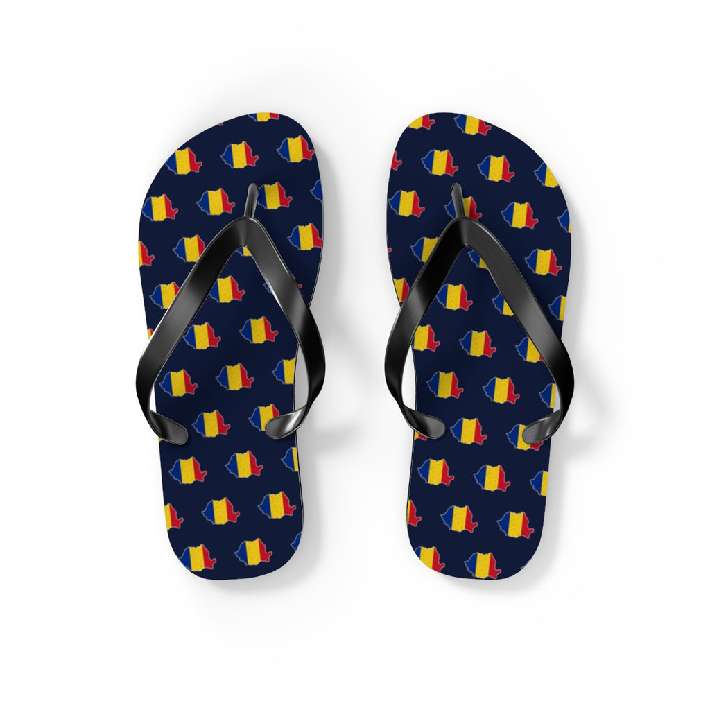 Romania Mission flag map flip flops by Weak Things view 2