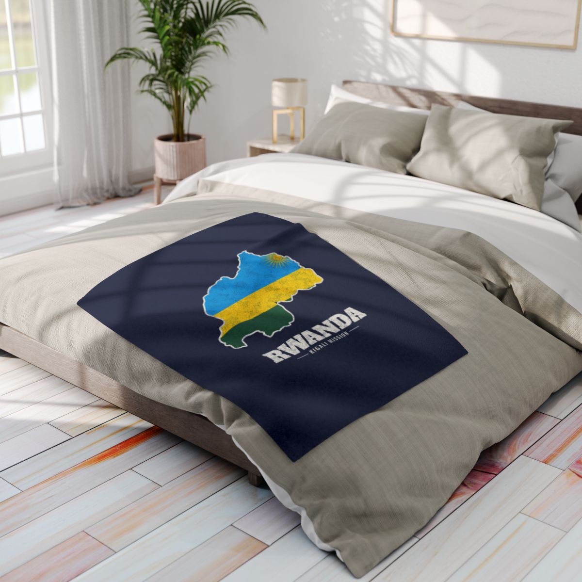 Rwanda Kigali Mission flag map fleece blanket by Weak Things view 4