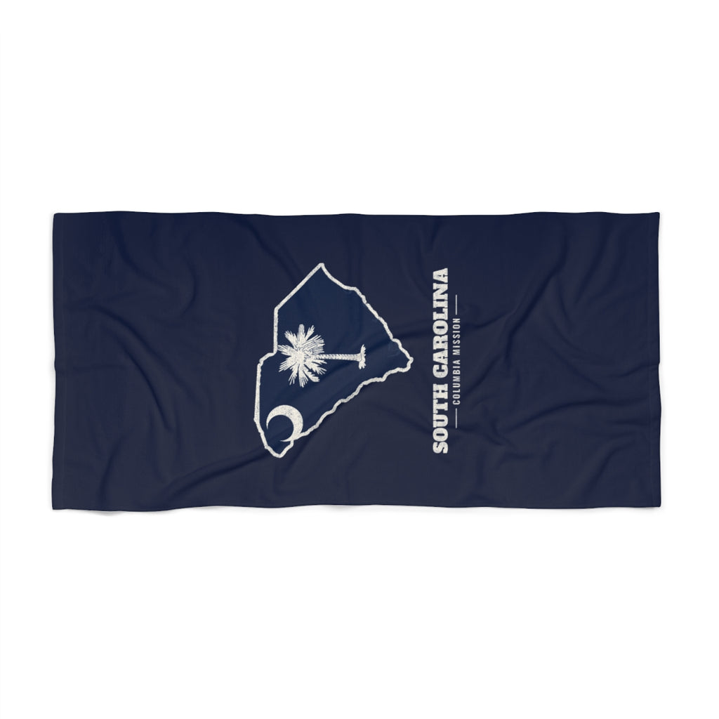 South Carolina Columbia Mission flag map beach towel by Weak Things view 2