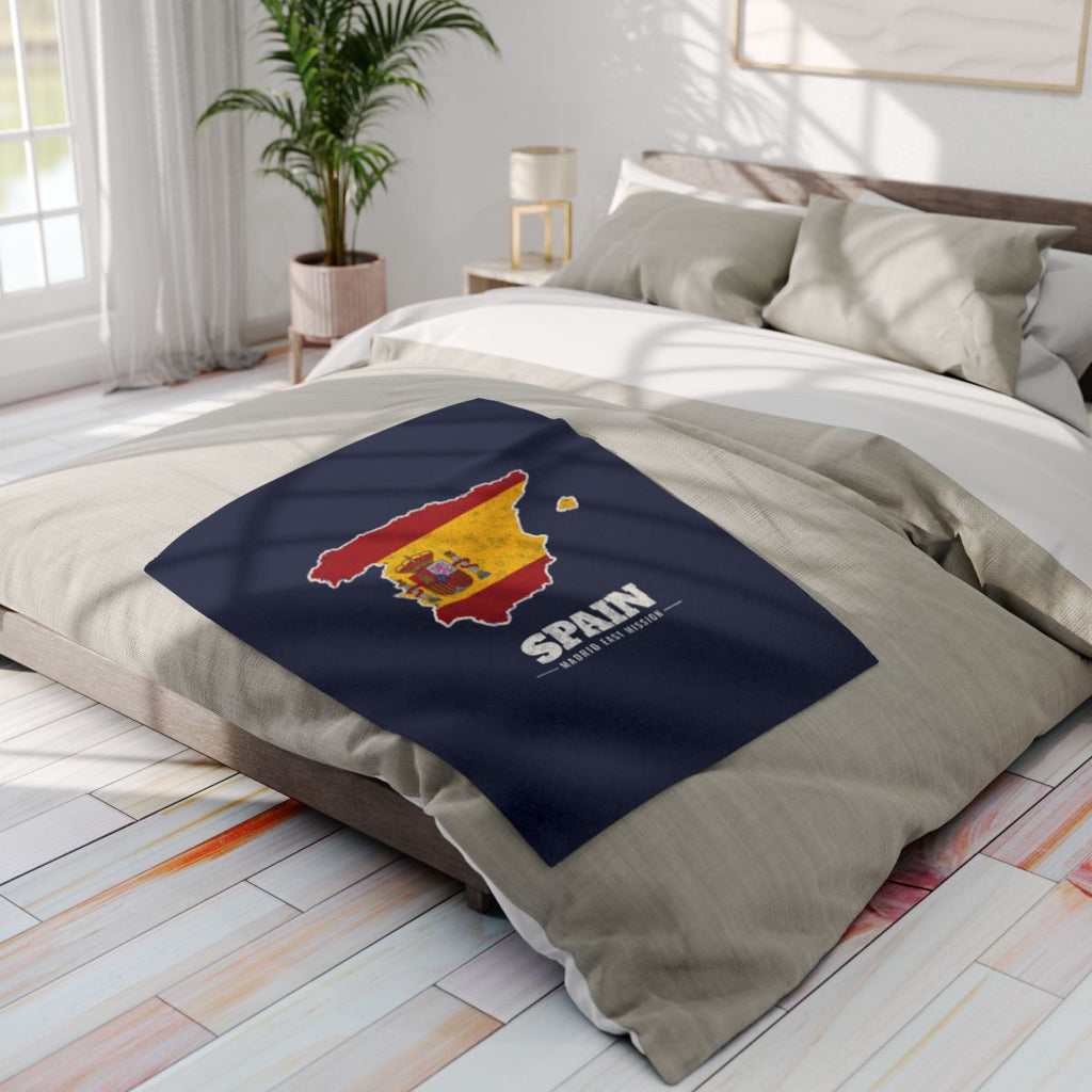 Spain Madrid East Mission flag map fleece blanket by Weak Things view 4
