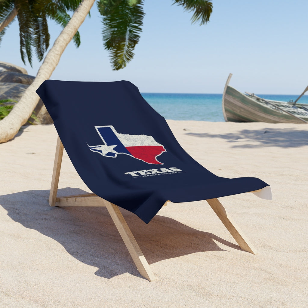 Texas Lubbock Mission flag map beach towel by Weak Things