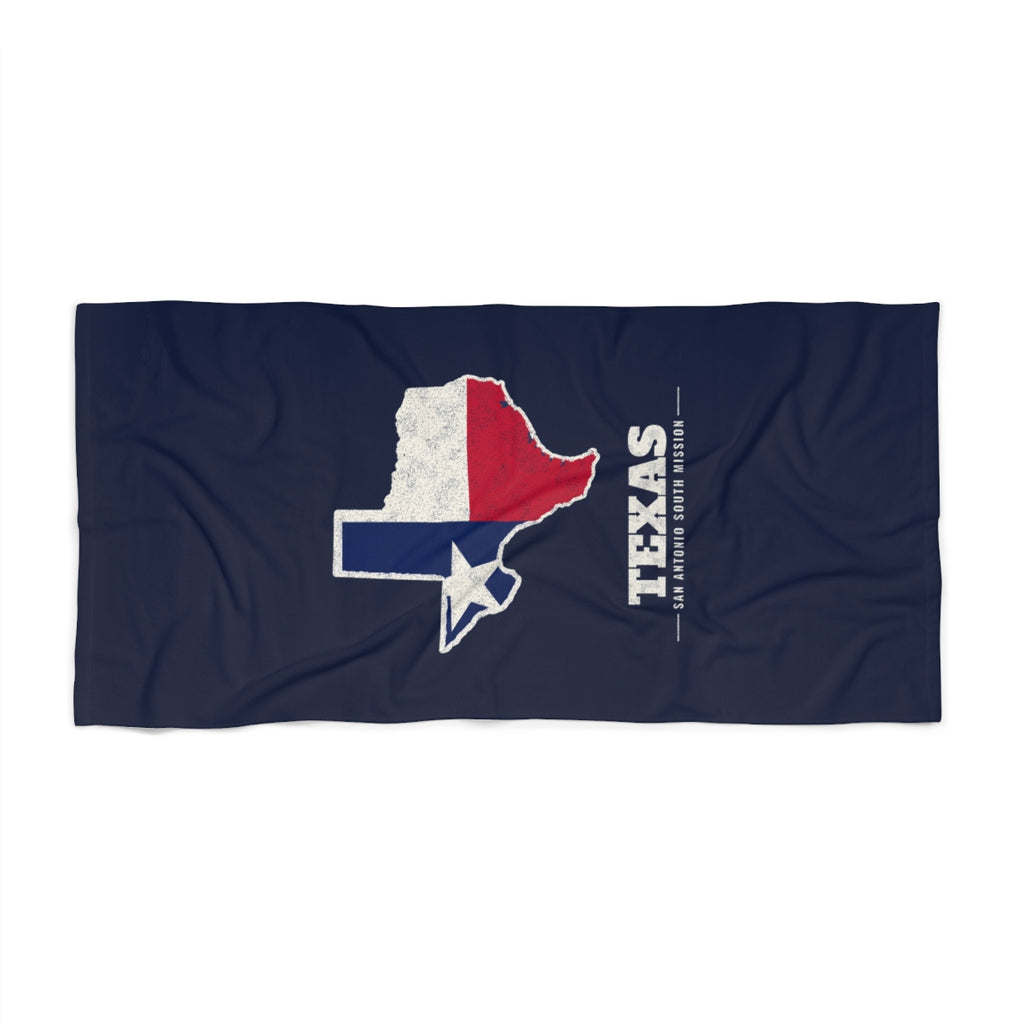 Texas San Antonio South Mission flag map beach towel by Weak Things view 2