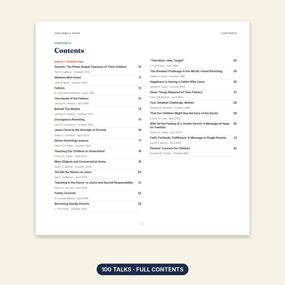 The Family Book contents page