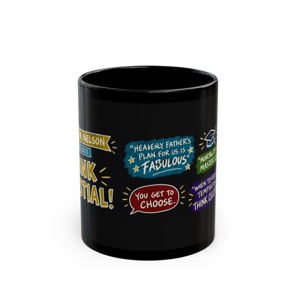 Think Celestial! Sketch Note Black Mug — Russell M. Nelson