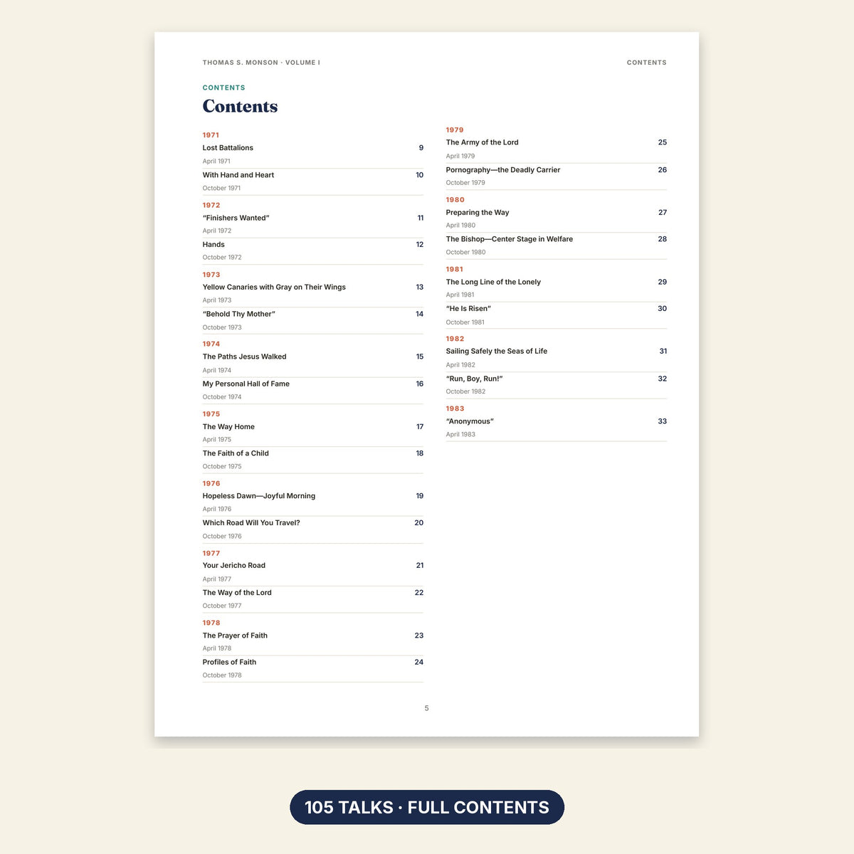 Thomas S. Monson Volume I contents page