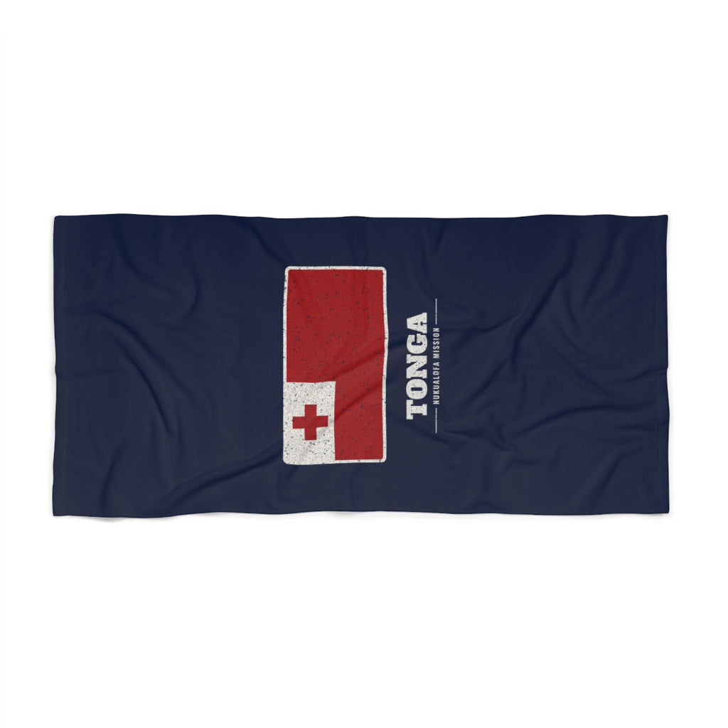 Tonga Nukualofa Mission flag map beach towel by Weak Things view 2
