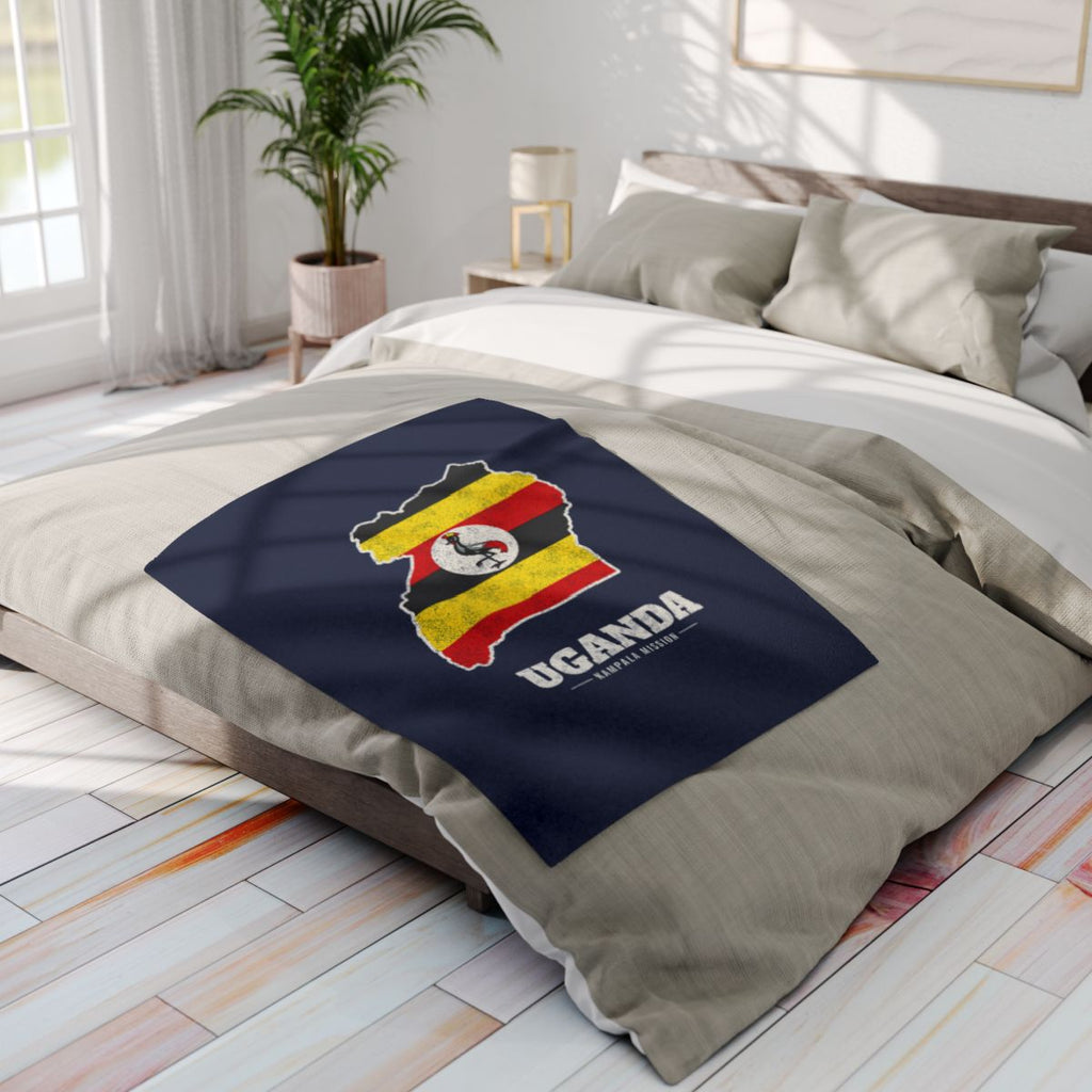 Uganda Kampala Mission flag map fleece blanket by Weak Things view 4
