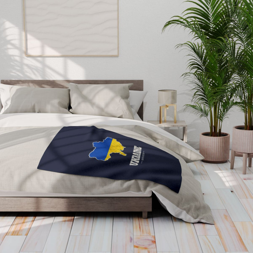 Ukraine Dnipro Mission flag map fleece blanket by Weak Things view 3