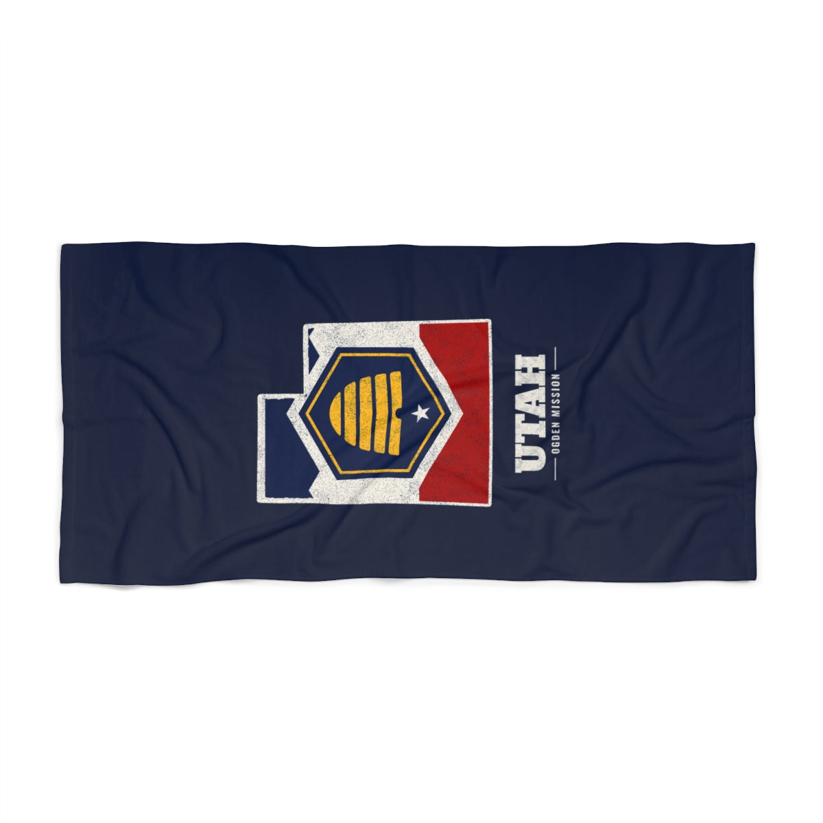 Utah Ogden Mission flag map beach towel by Weak Things view 2