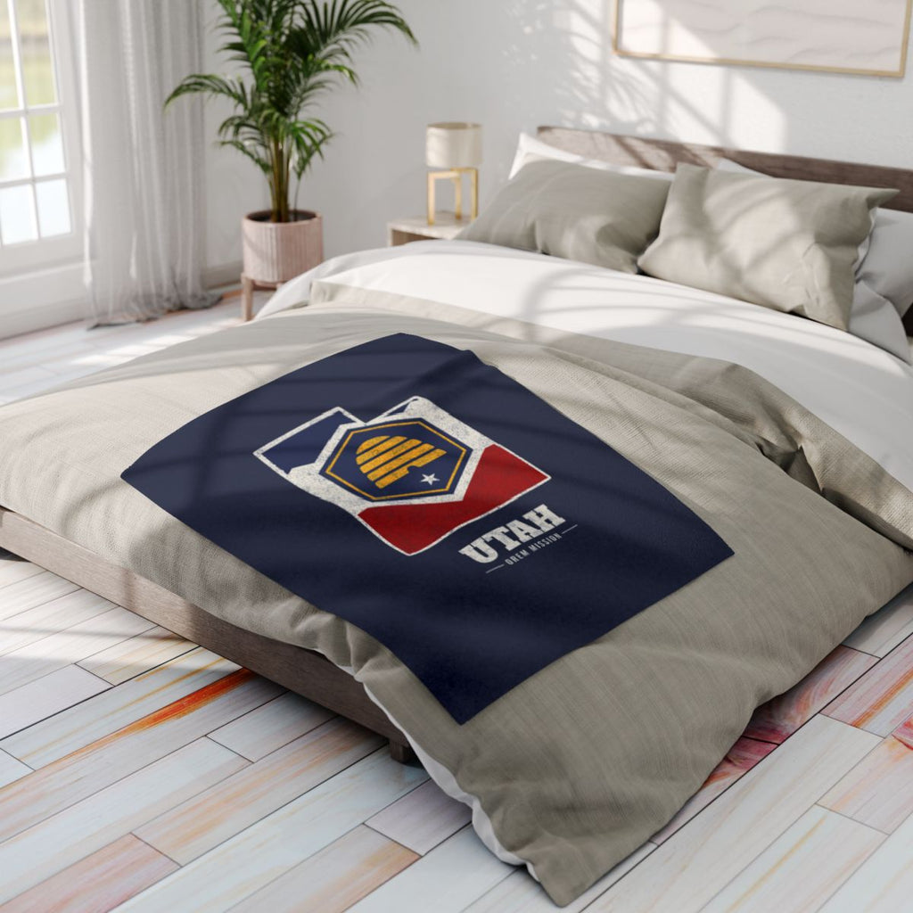 Utah Orem Mission flag map fleece blanket by Weak Things view 4