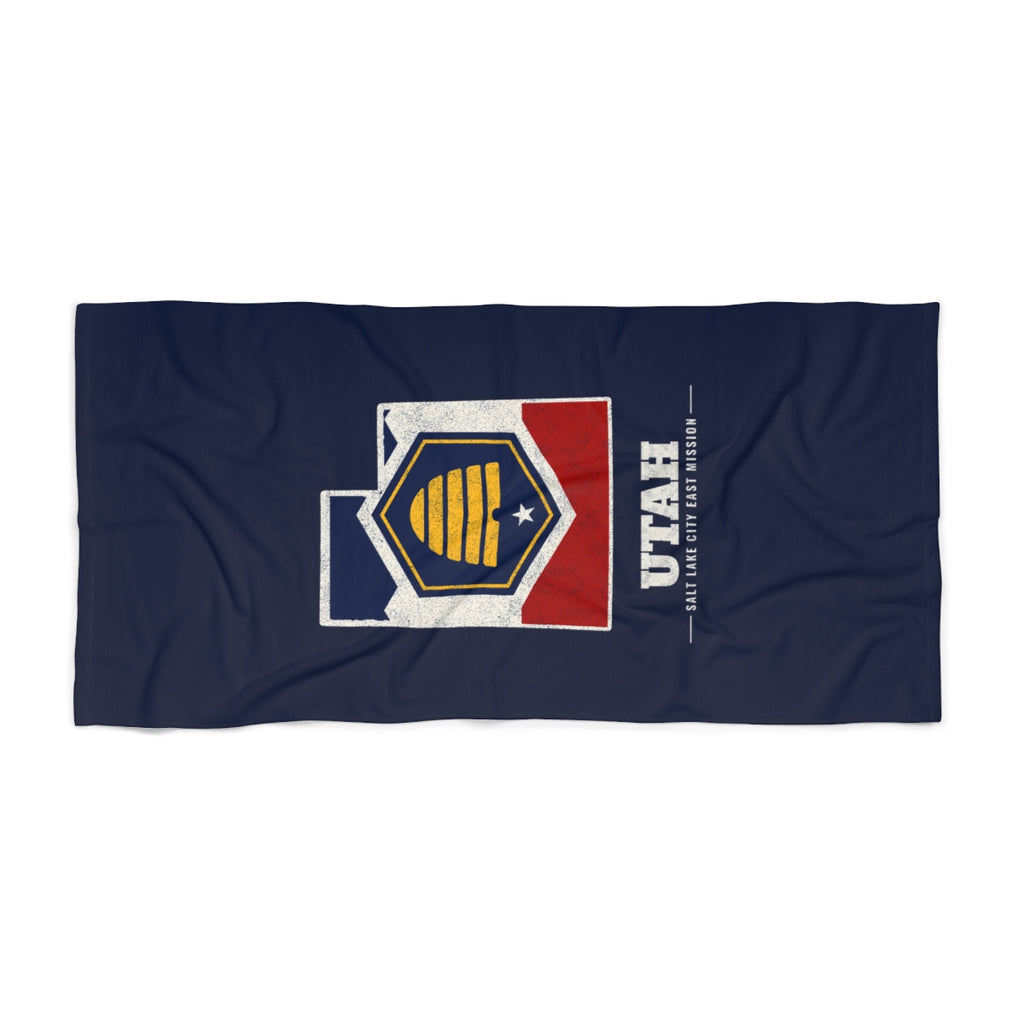 Utah Salt Lake City East Mission flag map beach towel by Weak Things view 2