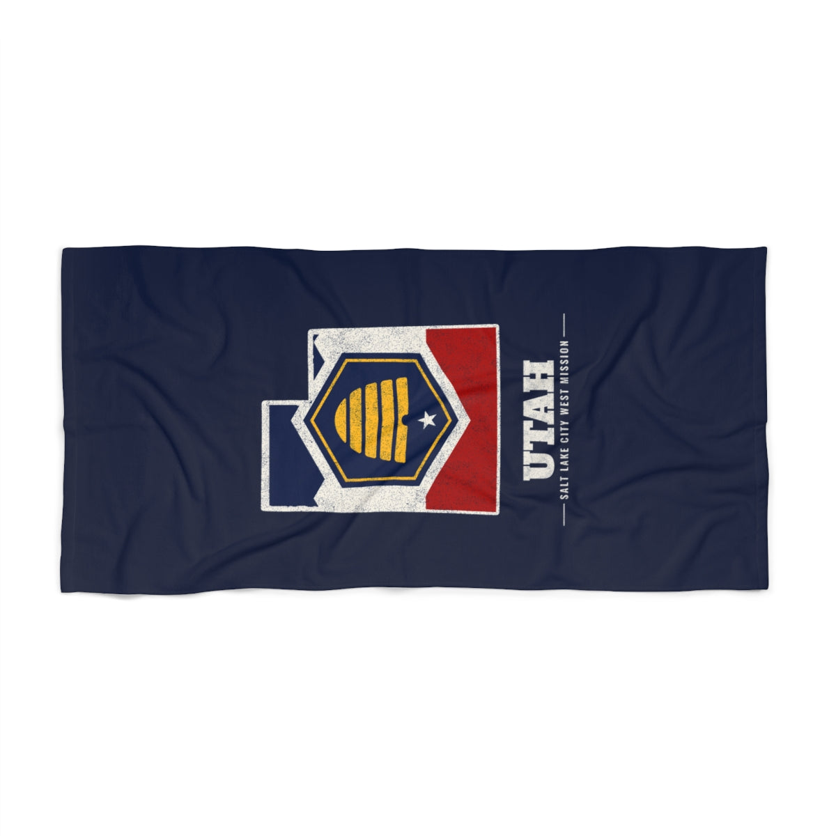 Utah Salt Lake City West Mission flag map beach towel by Weak Things view 2