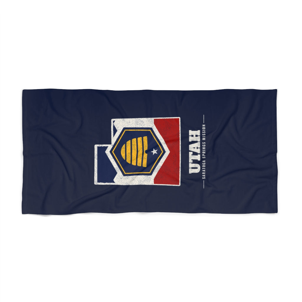 Utah Saratoga Springs Mission flag map beach towel by Weak Things view 2