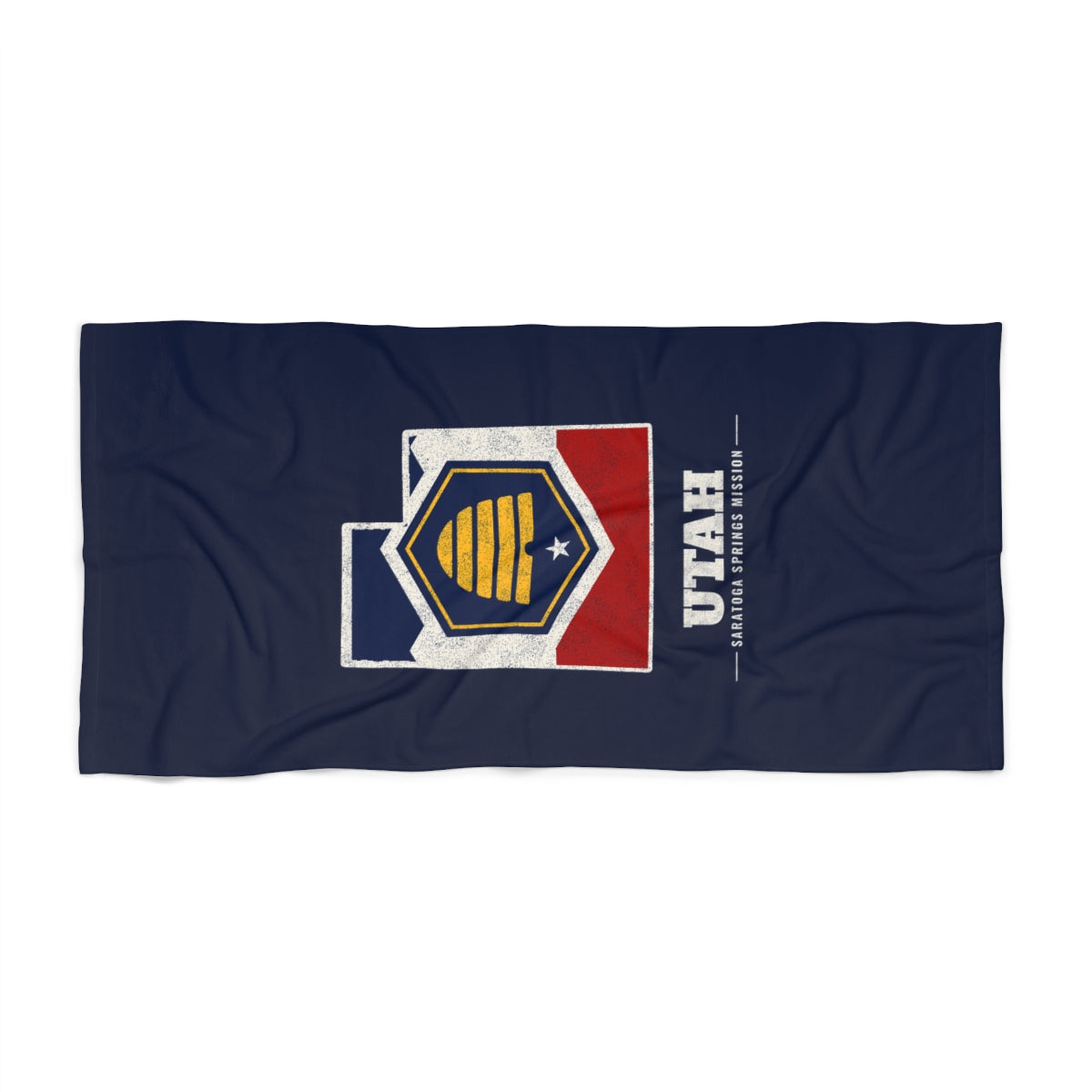 Utah Saratoga Springs Mission flag map beach towel by Weak Things view 2