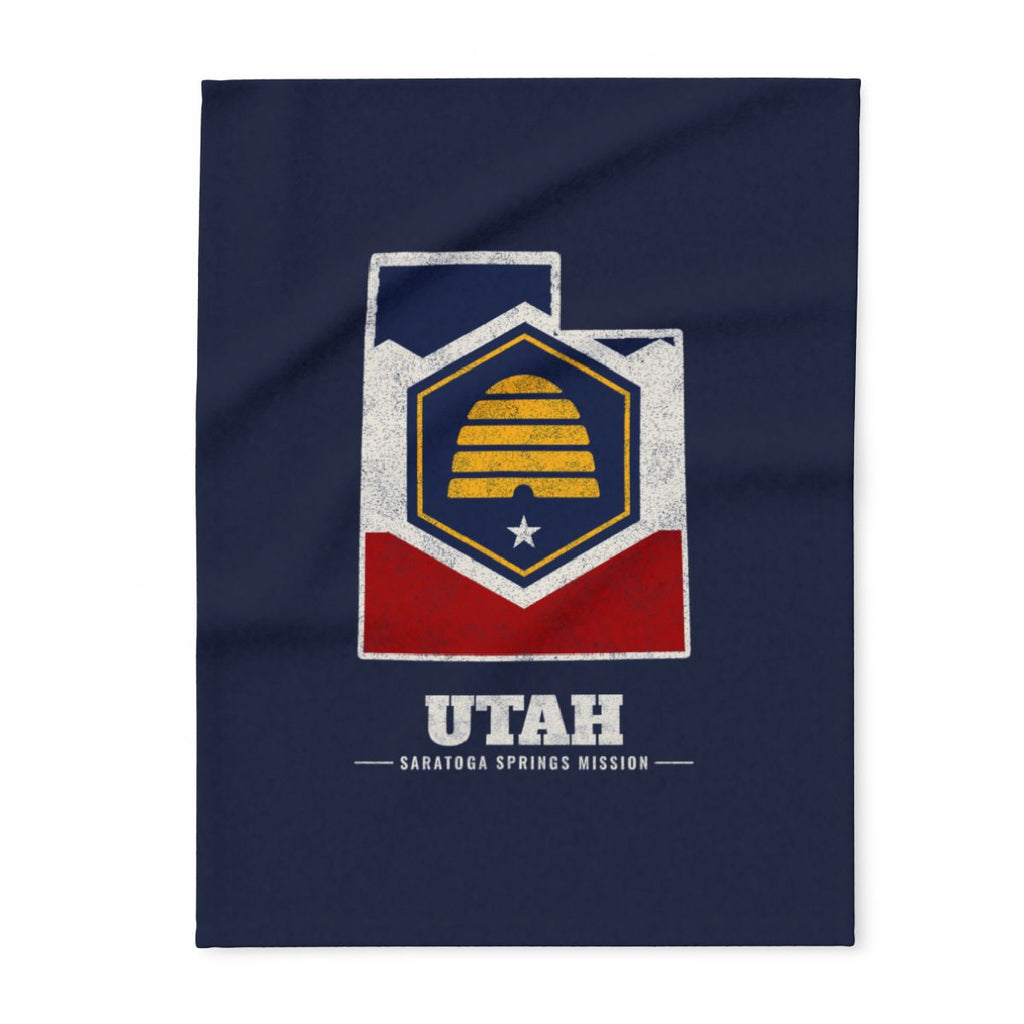 Utah Saratoga Springs Mission flag map fleece blanket by Weak Things