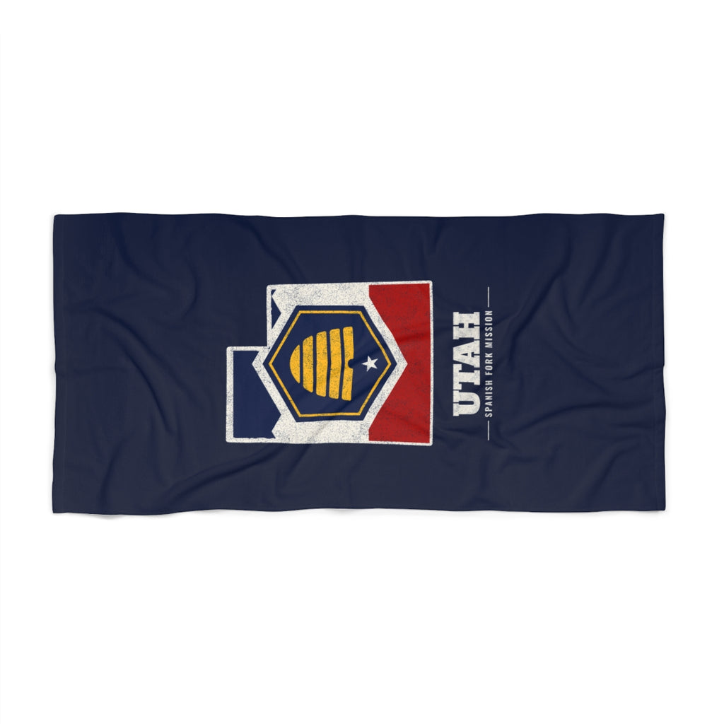 Utah Spanish Fork Mission flag map beach towel by Weak Things view 2