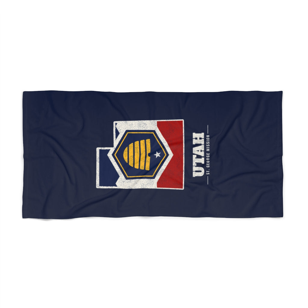 Utah St. George Mission flag map beach towel by Weak Things view 2