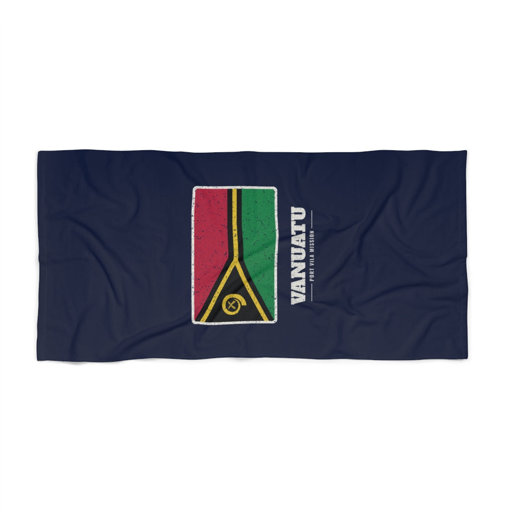 Vanuatu Port Vila Mission flag map beach towel by Weak Things view 2