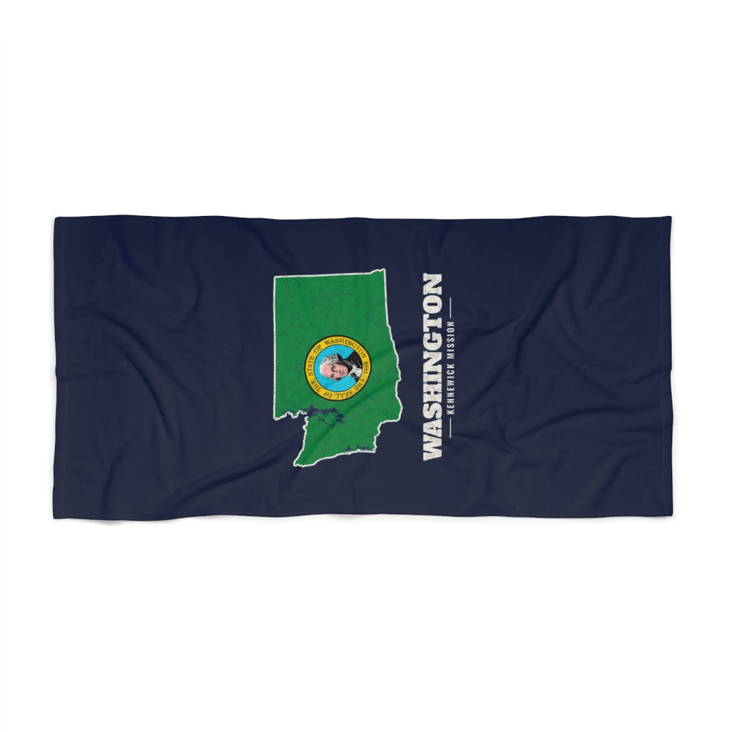 Washington Kennewick Mission flag map beach towel by Weak Things view 2