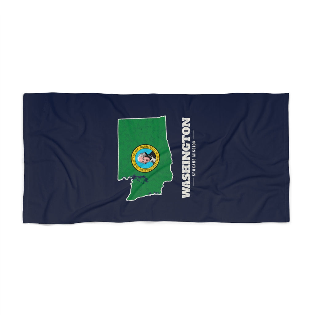 Washington Spokane Mission flag map beach towel by Weak Things view 2