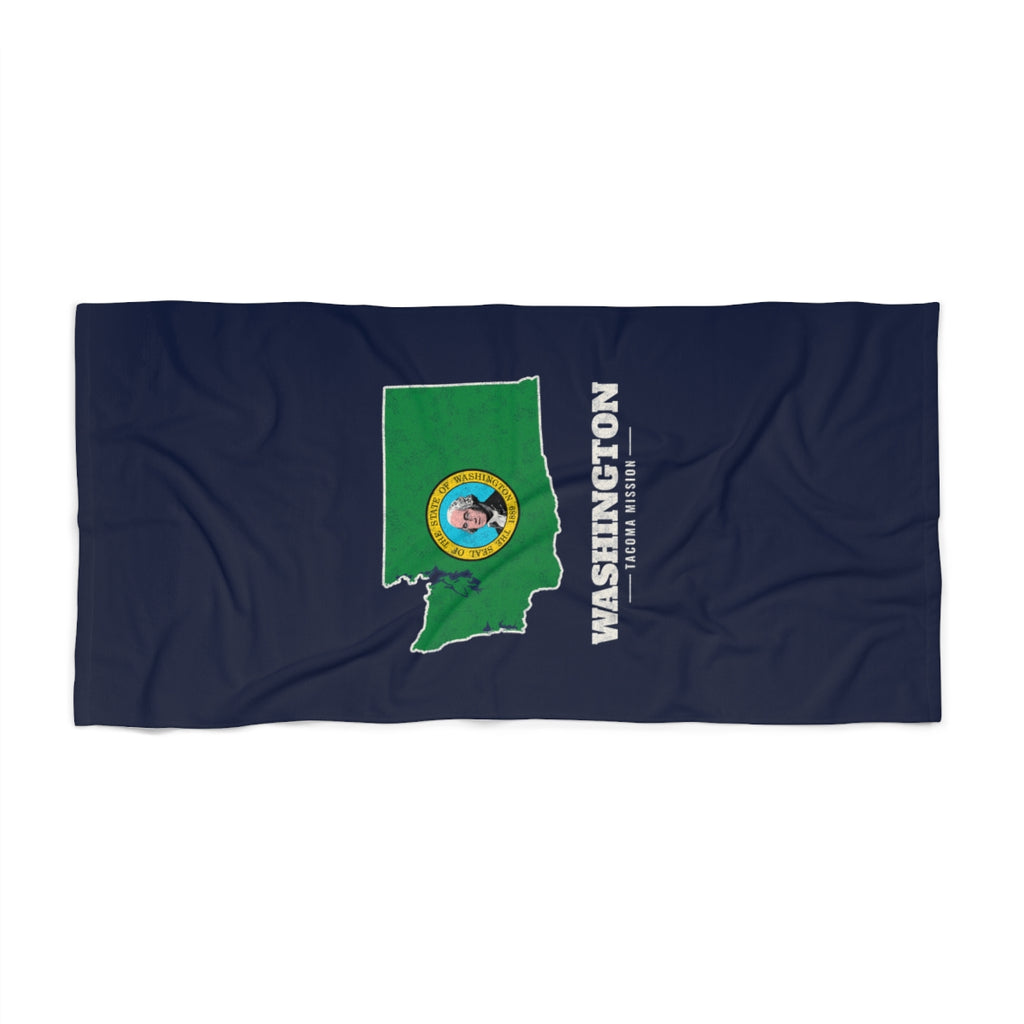 Washington Tacoma Mission flag map beach towel by Weak Things view 2