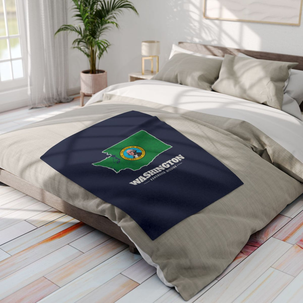 Washington Vancouver Mission flag map fleece blanket by Weak Things view 4