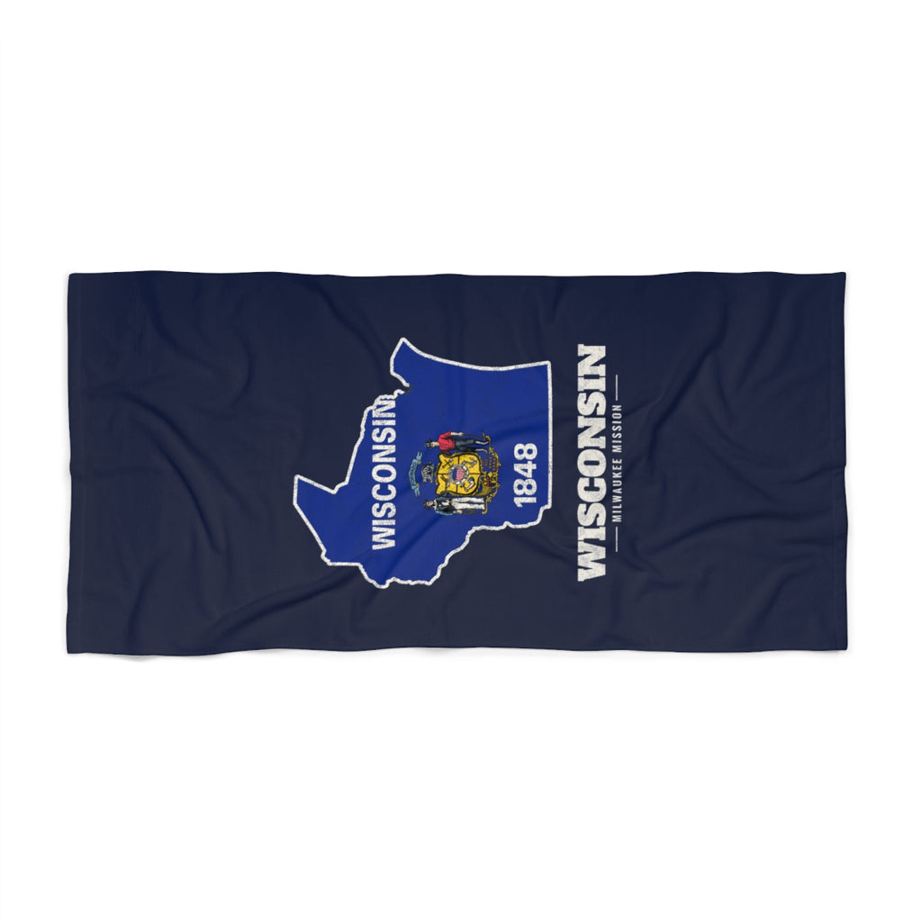 Wisconsin Milwaukee Mission flag map beach towel by Weak Things view 2