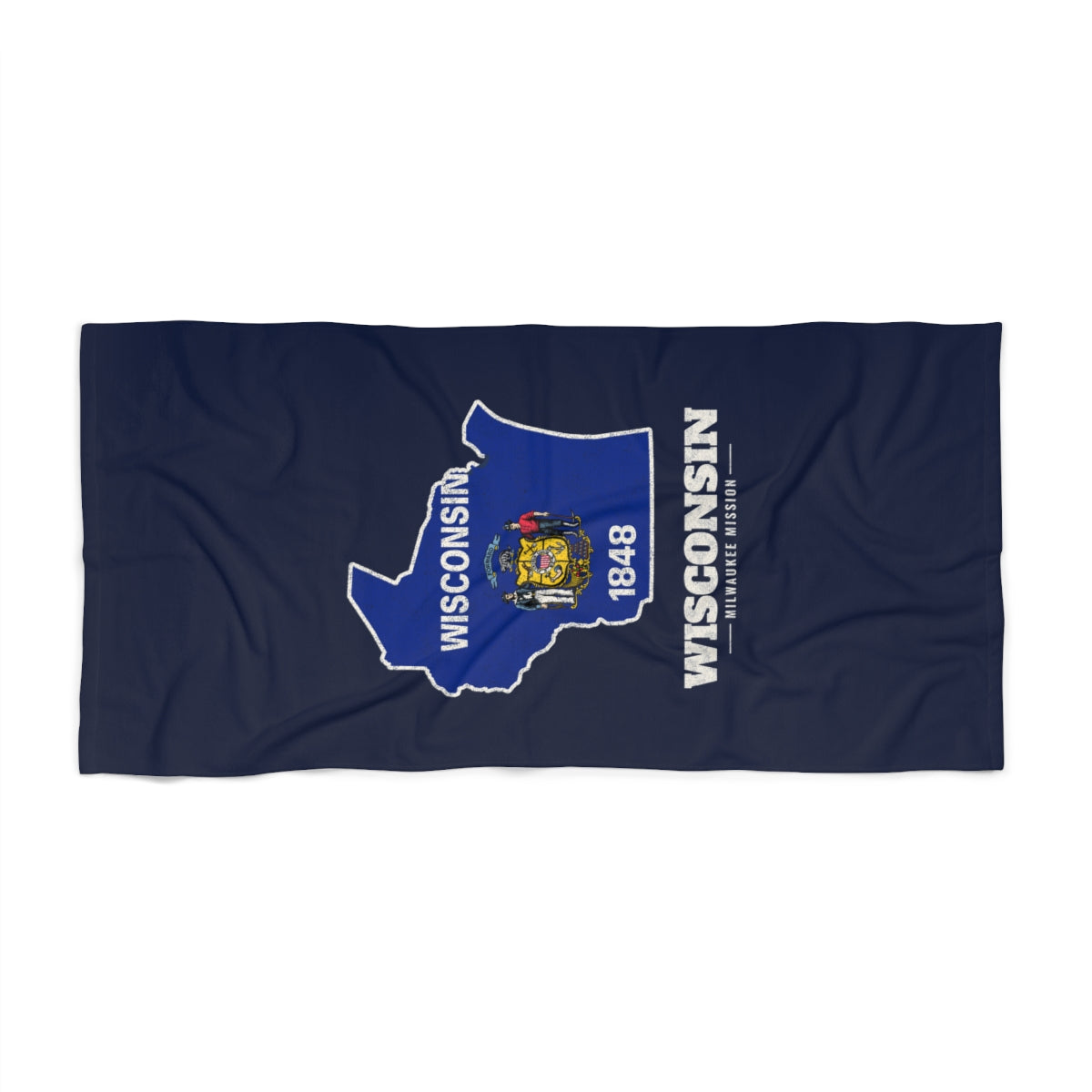 Wisconsin Milwaukee Mission flag map beach towel by Weak Things view 2