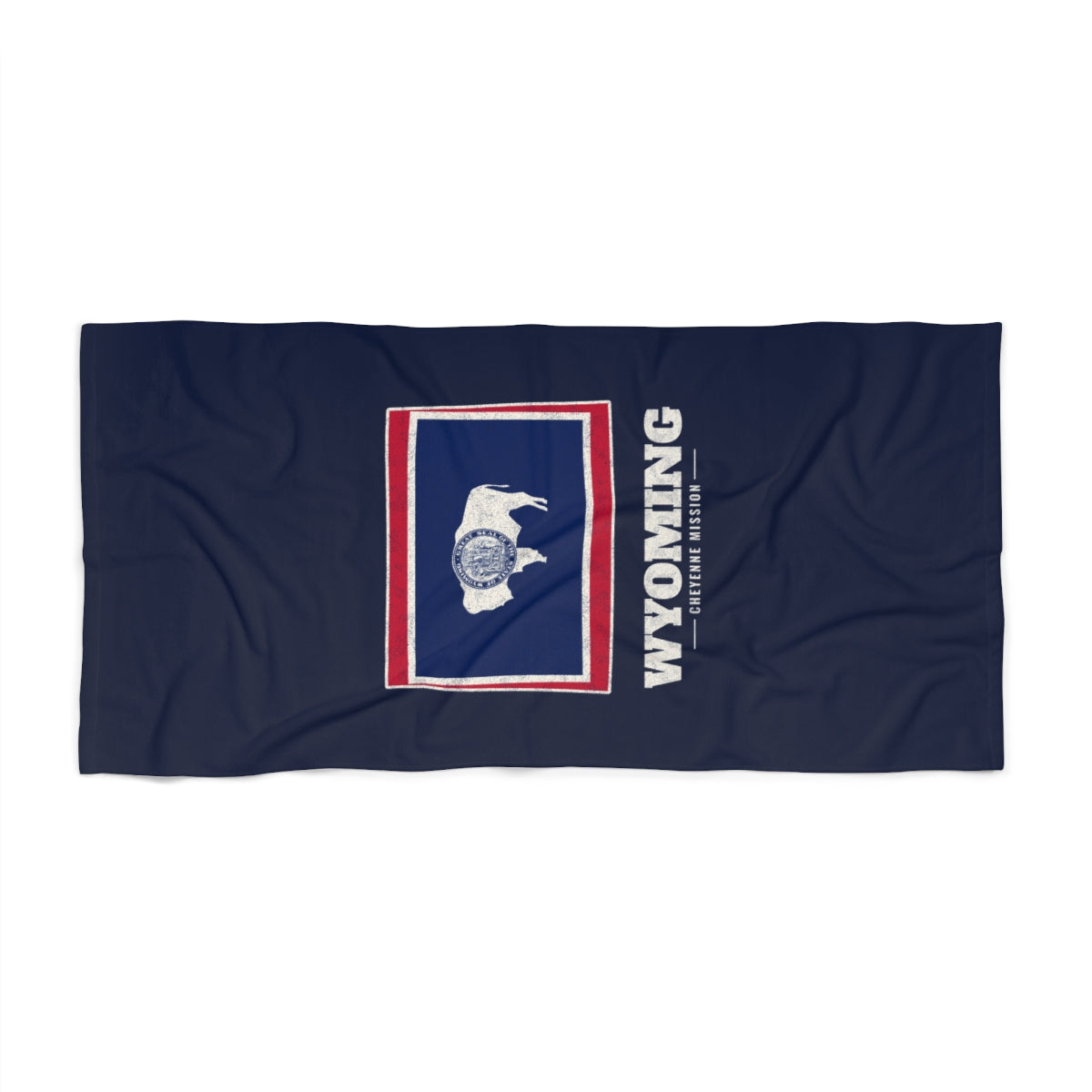 Wyoming Cheyenne Mission flag map beach towel by Weak Things view 2