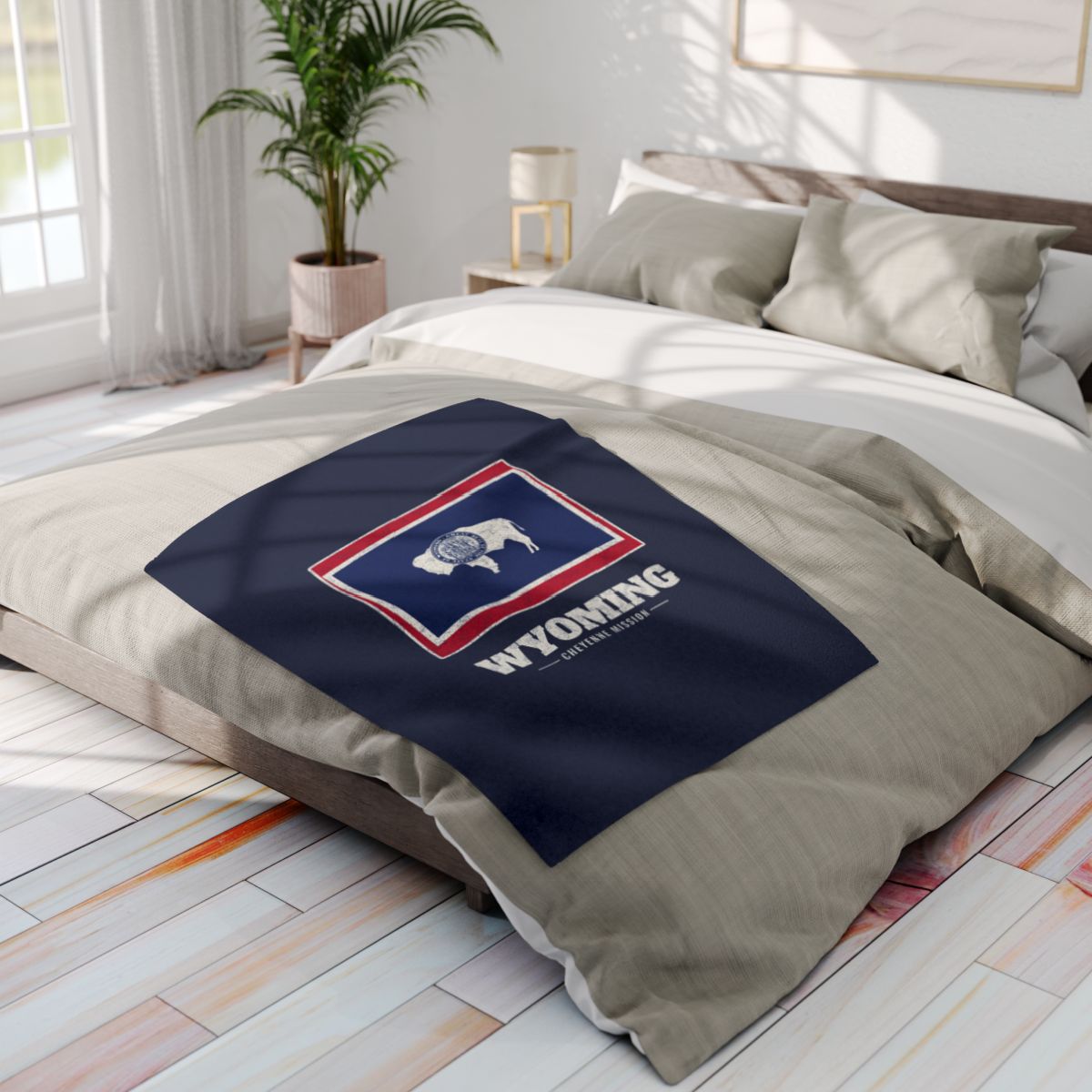 Wyoming Cheyenne Mission flag map fleece blanket by Weak Things view 4