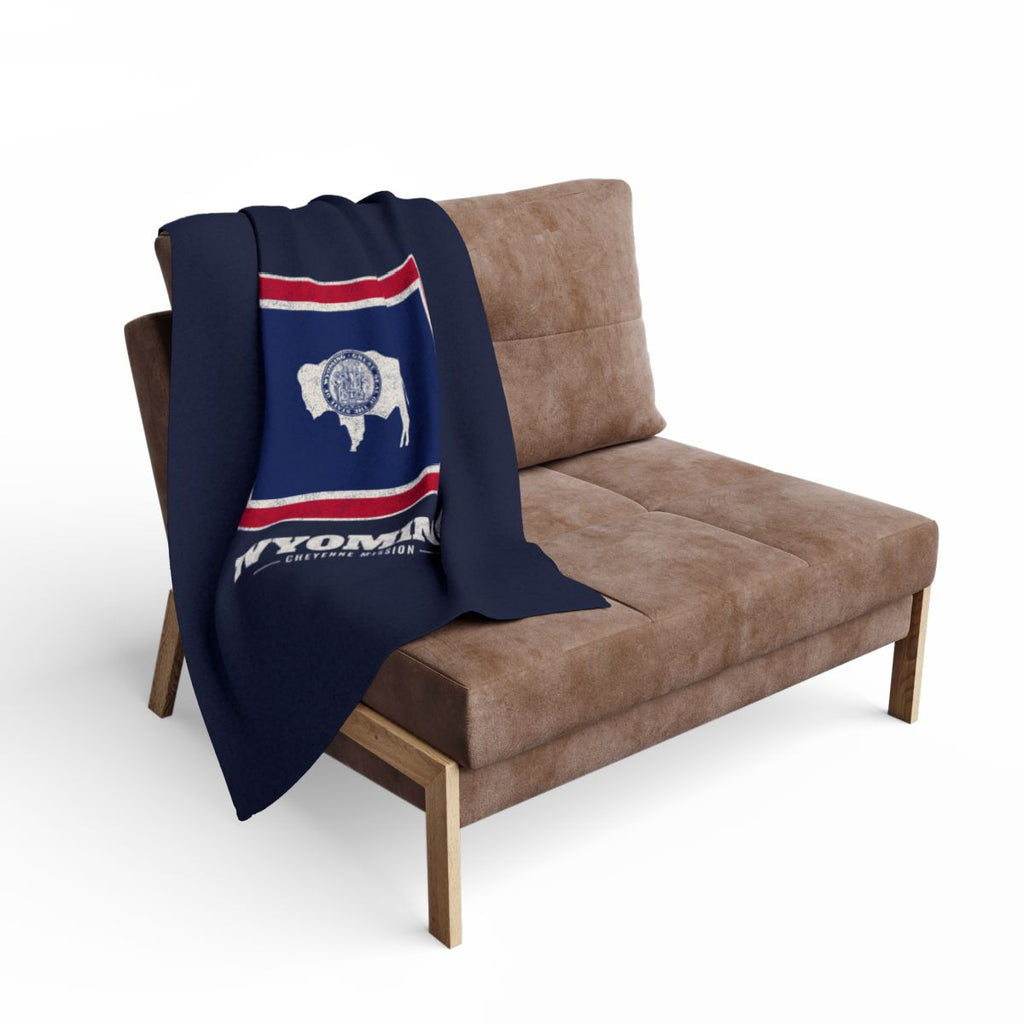 Wyoming Cheyenne Mission flag map fleece blanket by Weak Things view 2