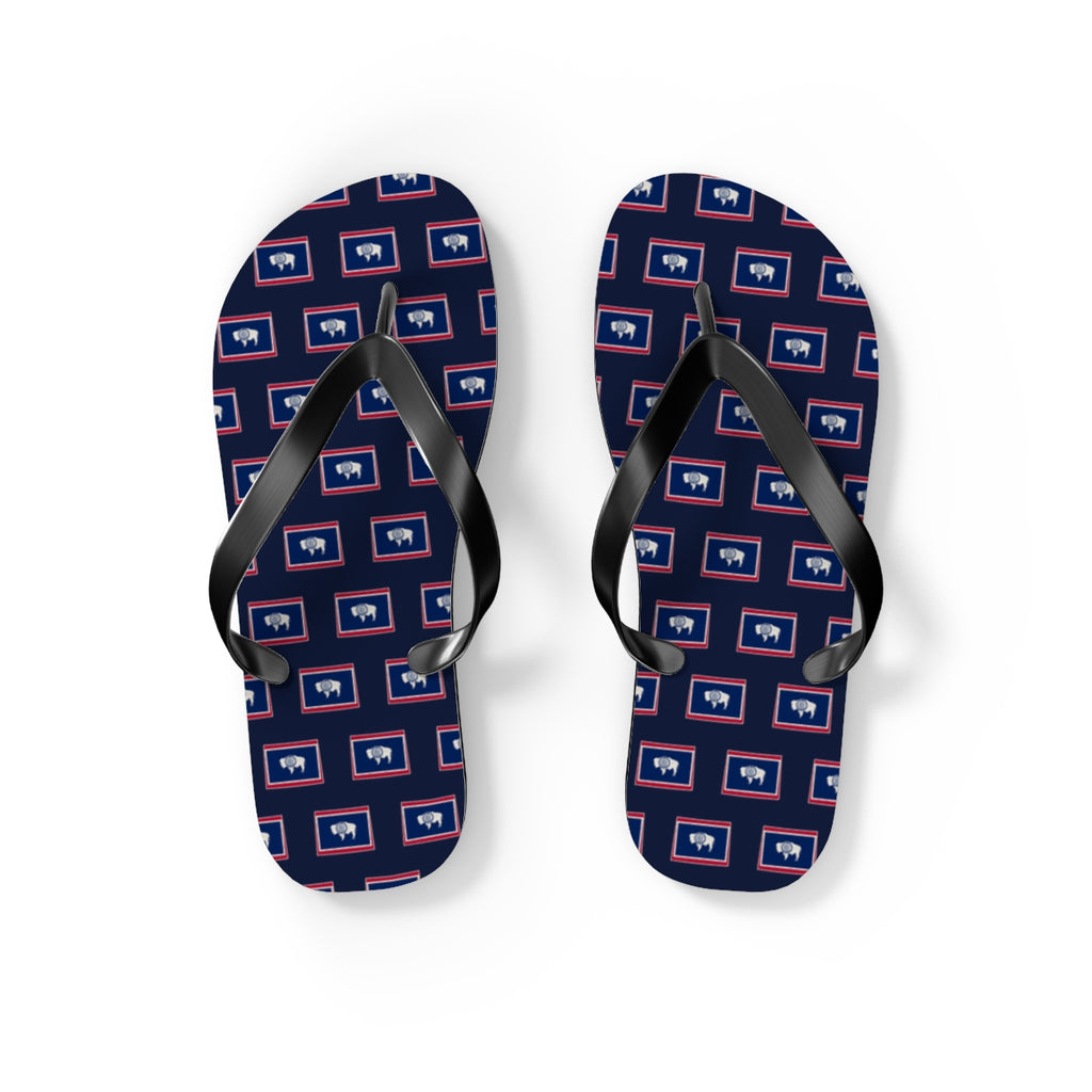 Wyoming Mission flag map flip flops by Weak Things view 2