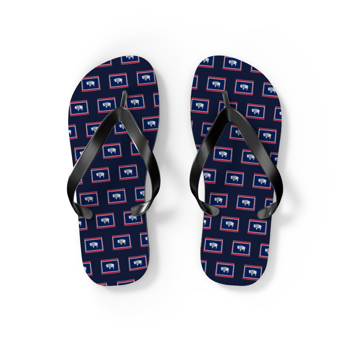 Wyoming Mission flag map flip flops by Weak Things view 2