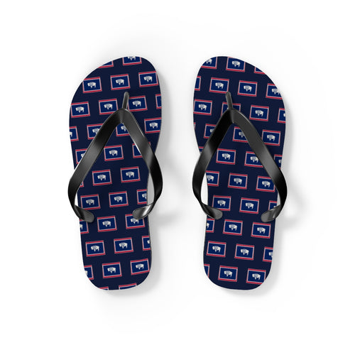 Wyoming Mission flag map flip flops by Weak Things view 2