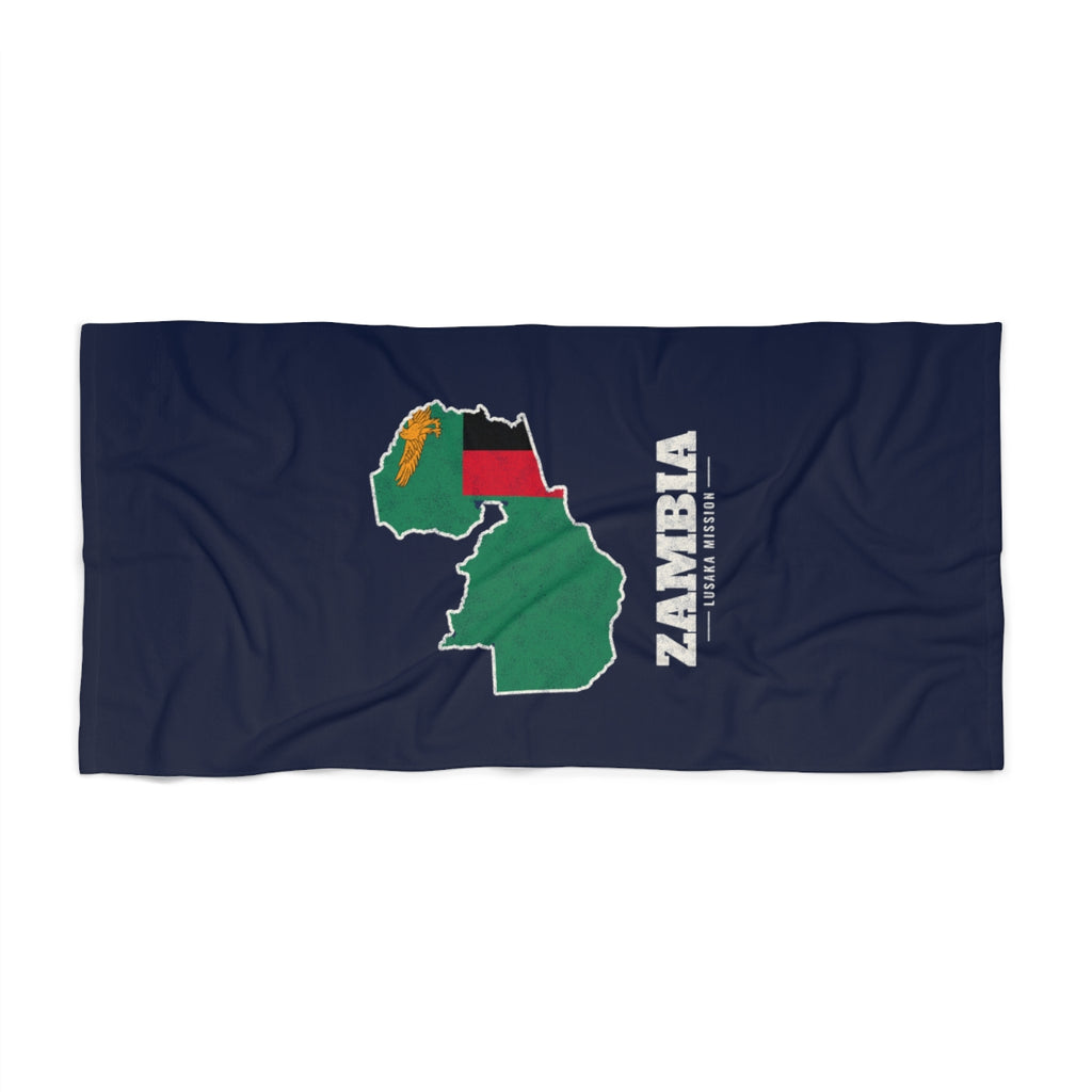 Zambia Lusaka Mission flag map beach towel by Weak Things view 2