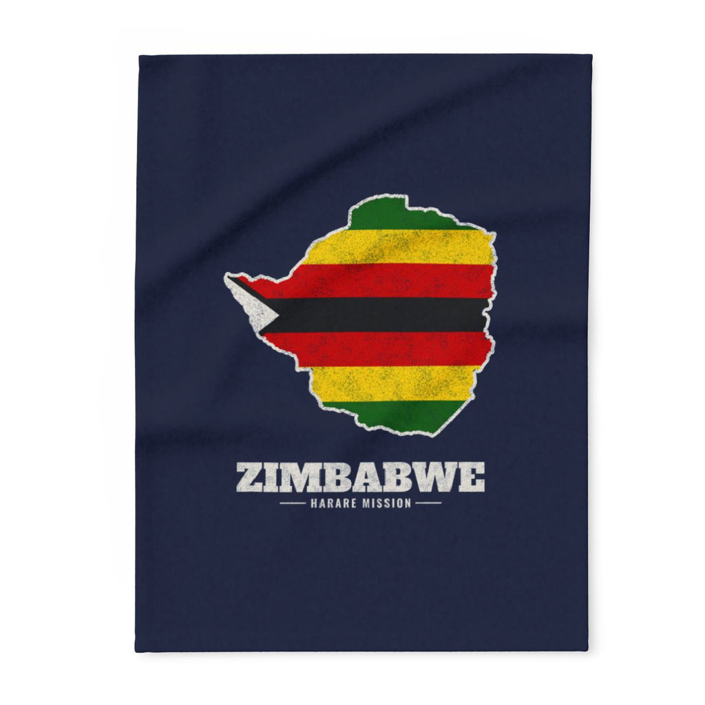 Zimbabwe Harare Mission flag map fleece blanket by Weak Things